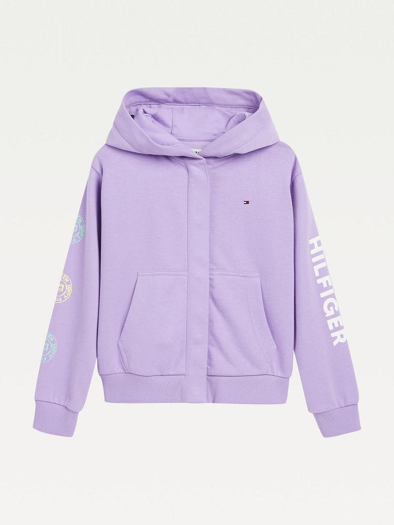 Lány Tommy Hilfiger Organic Pamut Pastel Print Hoodies Lila | HU 1784AHK